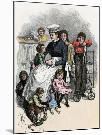 Children's Ward nurse with Her Patients at Bellevue Hospital, New York City, 1870s-null-Mounted Giclee Print