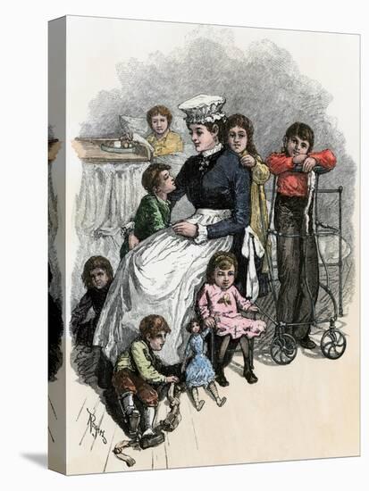Children's Ward nurse with Her Patients at Bellevue Hospital, New York City, 1870s-null-Stretched Canvas