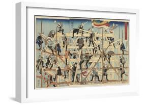 Children Setting Up the Framework of a Storehouse, C. 1842-Utagawa Kuniyoshi-Framed Giclee Print