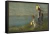 Children Signaling with Lanterns-null-Framed Stretched Canvas