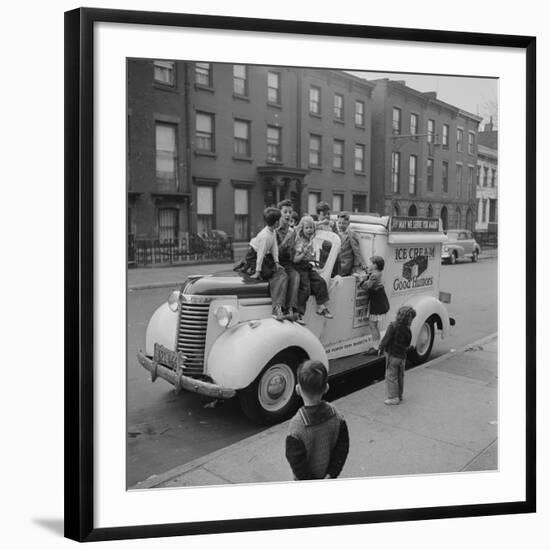 Children Sit on the Ice Cream Truck in Brooklyn-Ralph Morse-Framed Photographic Print