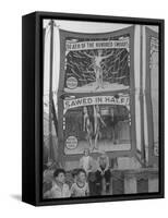 Children Sitting in Front of Banners for Magic Show Being Performed by Orson Welles-Peter Stackpole-Framed Stretched Canvas