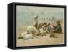 Children Sitting on the Beach Listening to Stories-A.w. Rossi-Framed Stretched Canvas