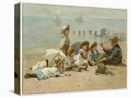 Children Sitting on the Beach Listening to Stories-A.w. Rossi-Stretched Canvas