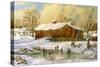 Children Skating at the Pond Behind the Barn-Jack Wemp-Stretched Canvas