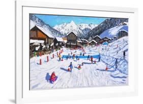 Children sledging,Les Gets,France-Andrew Macara-Framed Giclee Print