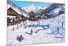 Children sledging,Les Gets,France-Andrew Macara-Mounted Giclee Print