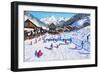 Children sledging,Les Gets,France-Andrew Macara-Framed Giclee Print