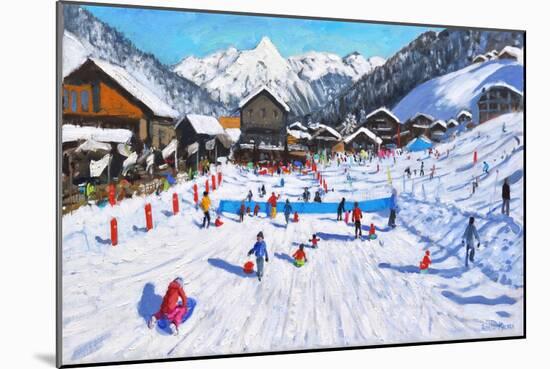 Children sledging,Les Gets,France-Andrew Macara-Mounted Giclee Print