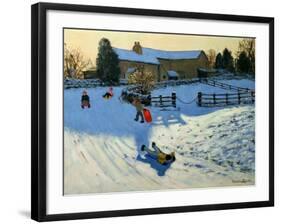 Children Sledging, Monyash, Derbyshire-Andrew Macara-Framed Giclee Print