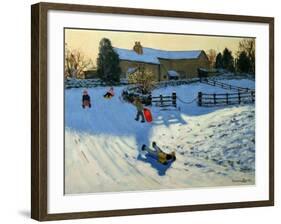 Children Sledging, Monyash, Derbyshire-Andrew Macara-Framed Giclee Print