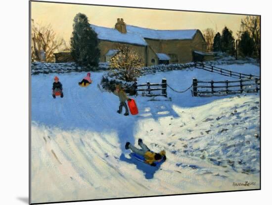 Children Sledging, Monyash, Derbyshire-Andrew Macara-Mounted Giclee Print