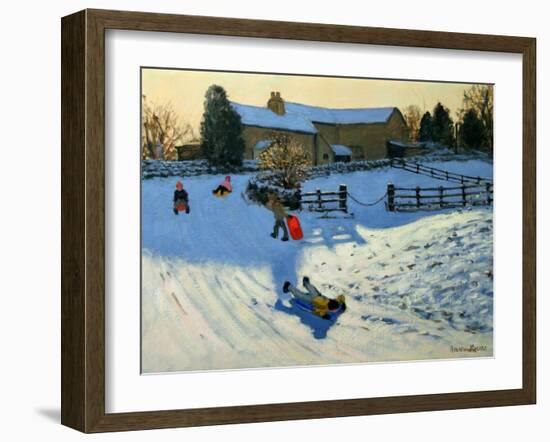 Children Sledging, Monyash, Derbyshire-Andrew Macara-Framed Giclee Print