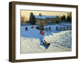 Children Sledging, Monyash, Derbyshire-Andrew Macara-Framed Giclee Print