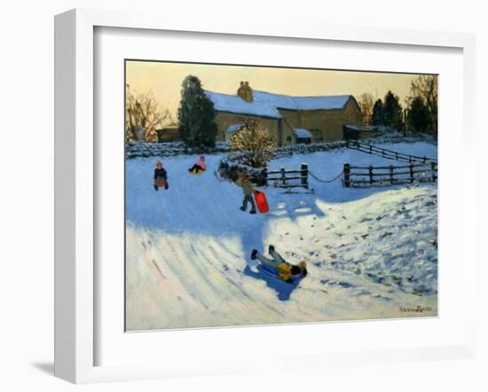 Children Sledging, Monyash, Derbyshire-Andrew Macara-Framed Giclee Print