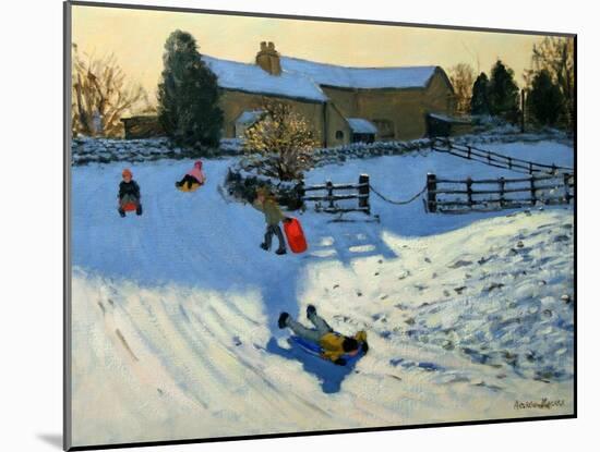 Children Sledging, Monyash, Derbyshire-Andrew Macara-Mounted Giclee Print