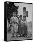 Children Standing in Front of Boundary Zone Sign Written in Russian, English, and Korean-John Florea-Framed Stretched Canvas