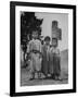 Children Standing in Front of Boundary Zone Sign Written in Russian, English, and Korean-John Florea-Framed Photographic Print