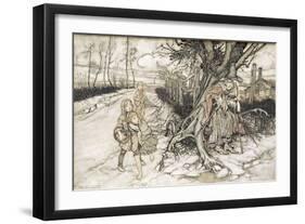 Children Startled by a Witch-Arthur Rackham-Framed Giclee Print