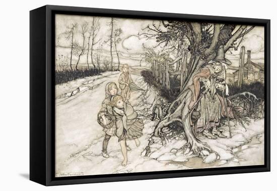 Children Startled by a Witch-Arthur Rackham-Framed Stretched Canvas