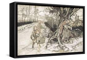 Children Startled by a Witch-Arthur Rackham-Framed Stretched Canvas