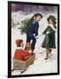 Children Taking Teddy for a Ride across the Snow-null-Framed Art Print