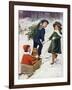 Children Taking Teddy for a Ride across the Snow-null-Framed Art Print