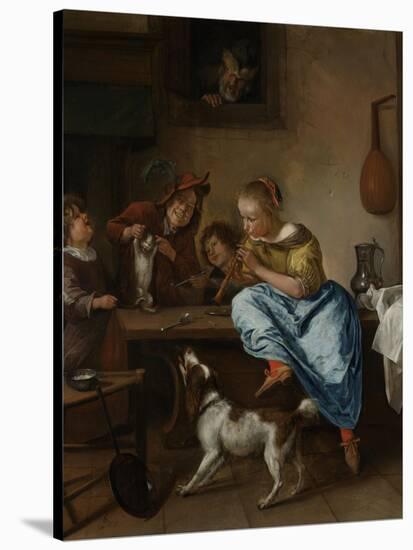 Children Teaching a Cat to Dance, known as the Dancing Lesson-Jan Havicksz Steen-Stretched Canvas