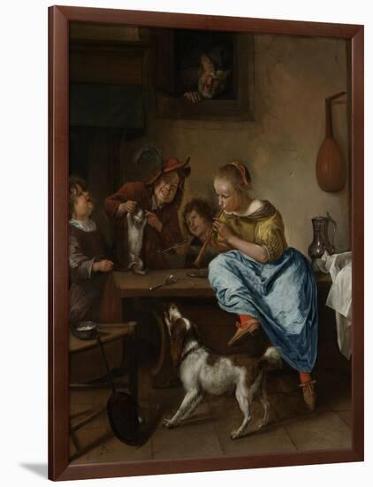 Children Teaching a Cat to Dance, known as the Dancing Lesson-Jan Havicksz Steen-Framed Art Print