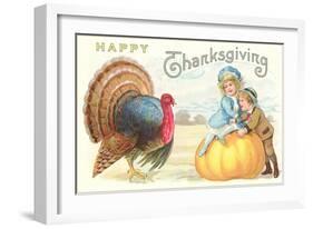 Children, Turkey and Pumpkin-null-Framed Art Print