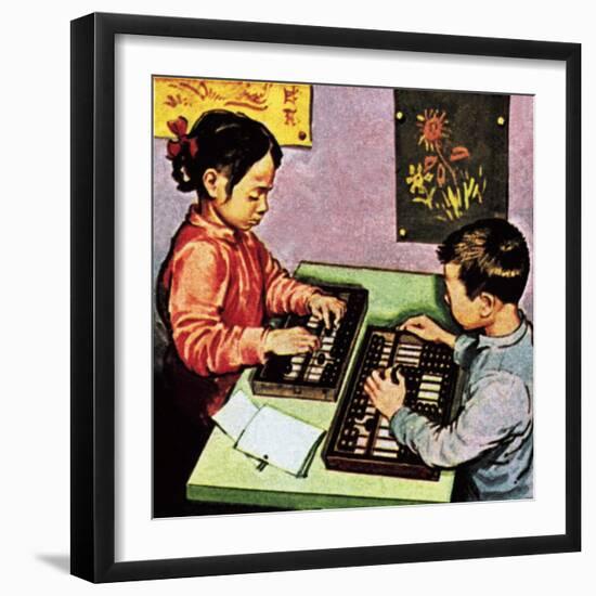 Children Using Abacus-English School-Framed Giclee Print