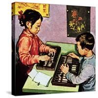 Children Using Abacus-English School-Stretched Canvas