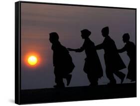 Children Walk to Work in the Wee Hours of the Morning-Rajesh Kumar Singh-Framed Stretched Canvas