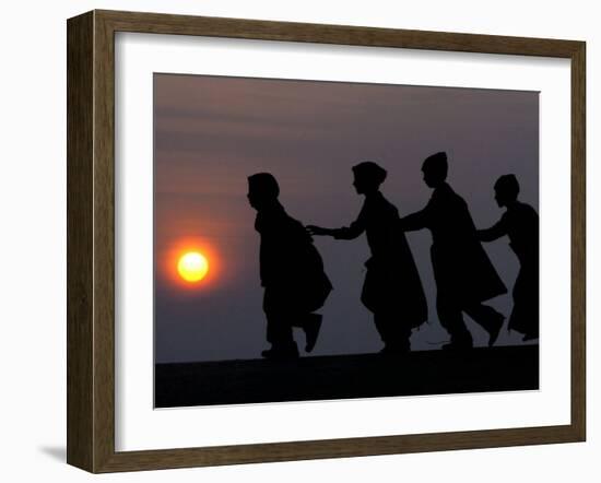 Children Walk to Work in the Wee Hours of the Morning-Rajesh Kumar Singh-Framed Premium Photographic Print