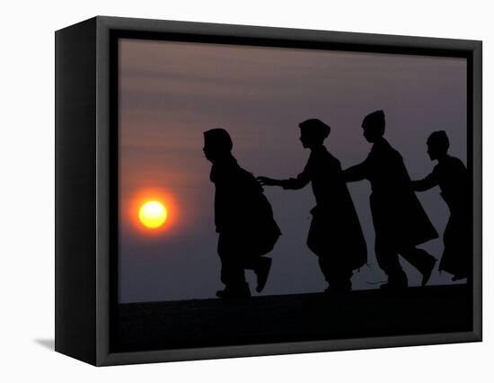 Children Walk to Work in the Wee Hours of the Morning-Rajesh Kumar Singh-Framed Stretched Canvas