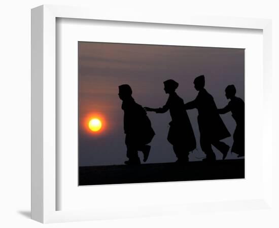 Children Walk to Work in the Wee Hours of the Morning-Rajesh Kumar Singh-Framed Photographic Print