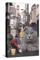 Children washing a giant Cat in Tokyo Streets-Florent Bodart-Stretched Canvas