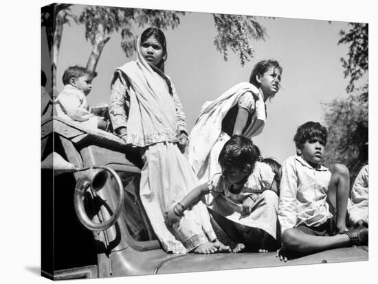 Children Watch Funeral Procession of Assassinated Indian Leader Mohandas K. Gandhi-Margaret Bourke-White-Stretched Canvas