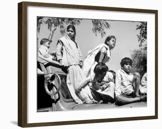 Children Watch Funeral Procession of Assassinated Indian Leader Mohandas K. Gandhi-Margaret Bourke-White-Framed Photographic Print