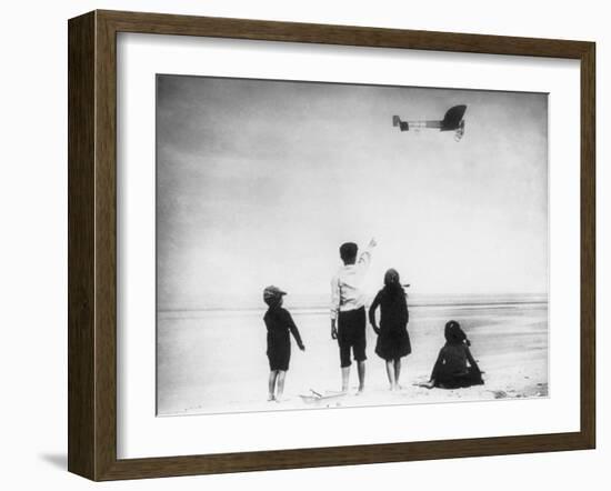 Children Watching Louis Bleriot Flying Plane Photograph - Calais, France-Lantern Press-Framed Art Print