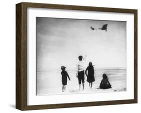 Children Watching Louis Bleriot Flying Plane Photograph - Calais, France-Lantern Press-Framed Art Print