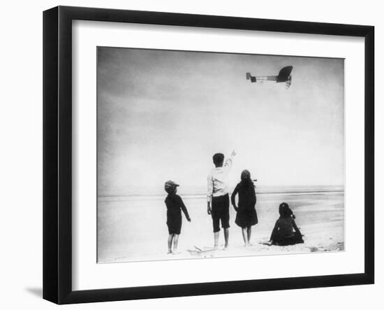 Children Watching Louis Bleriot Flying Plane Photograph - Calais, France-Lantern Press-Framed Art Print