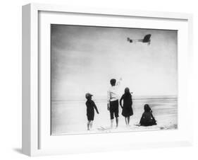 Children Watching Louis Bleriot Flying Plane Photograph - Calais, France-Lantern Press-Framed Art Print