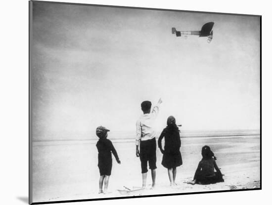 Children Watching Louis Bleriot Flying Plane Photograph - Calais, France-Lantern Press-Mounted Art Print