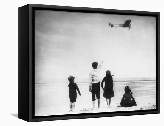 Children Watching Louis Bleriot Flying Plane Photograph - Calais, France-Lantern Press-Framed Stretched Canvas
