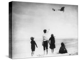 Children Watching Louis Bleriot Flying Plane Photograph - Calais, France-Lantern Press-Stretched Canvas