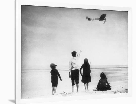 Children Watching Louis Bleriot Flying Plane Photograph - Calais, France-Lantern Press-Framed Art Print