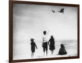 Children Watching Louis Bleriot Flying Plane Photograph - Calais, France-Lantern Press-Framed Art Print