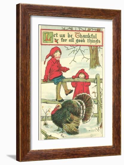 Children Watching Turkey in Pen-null-Framed Art Print