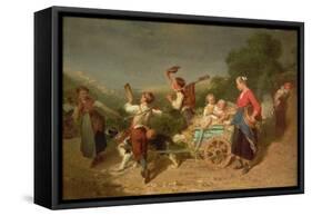 Children with a Dog Cart-Theodore Gerard-Framed Stretched Canvas